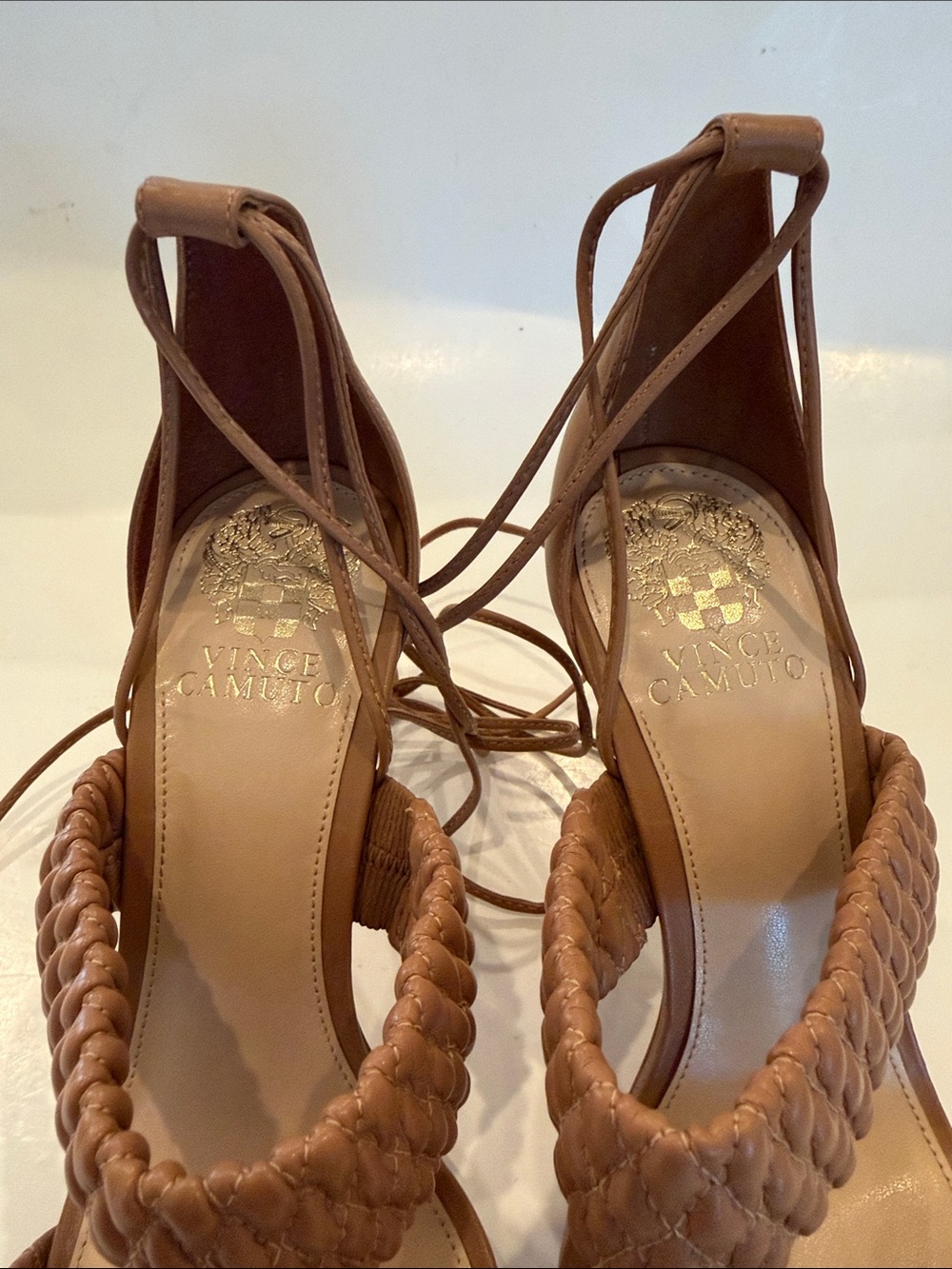 Vince Camuto Tan Strap Lace-Up Heels Size 8.5 - Picture 9 of 12